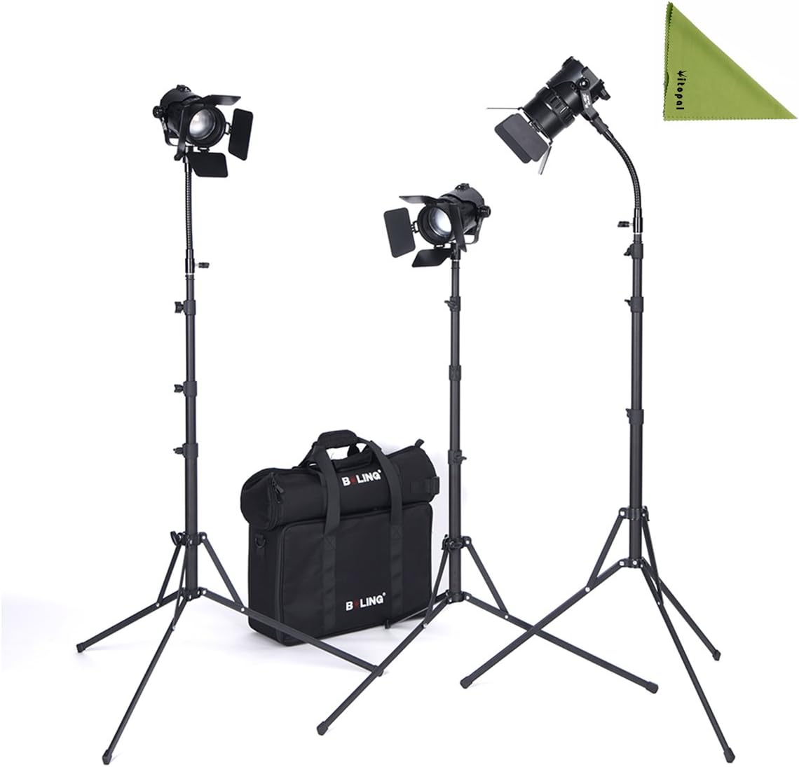 Boling BL-50C/D Bi-Color Temperature 2500K~5800K Photography Continuous Lighting A Set of 3 (Two Zoom Lens LED Light and One Fixed Focus) LED Light with Light Stand,NP-F750 Batteries