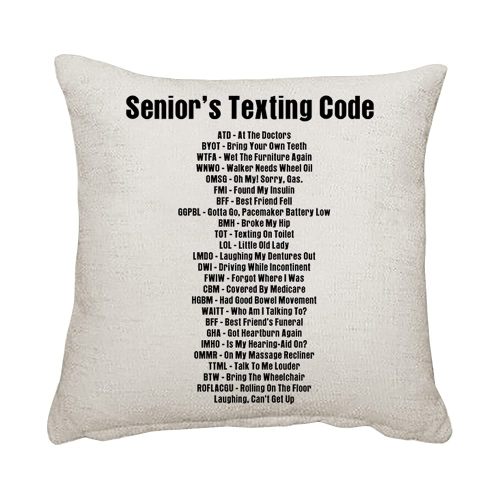 Getagift Senior Citizen Gift Olders Texting Code Fathers Day for Grandparent Secret Santa Birthday Home Décor Linen Throw Pillow/Cushion. (Linen Cushion Cover)