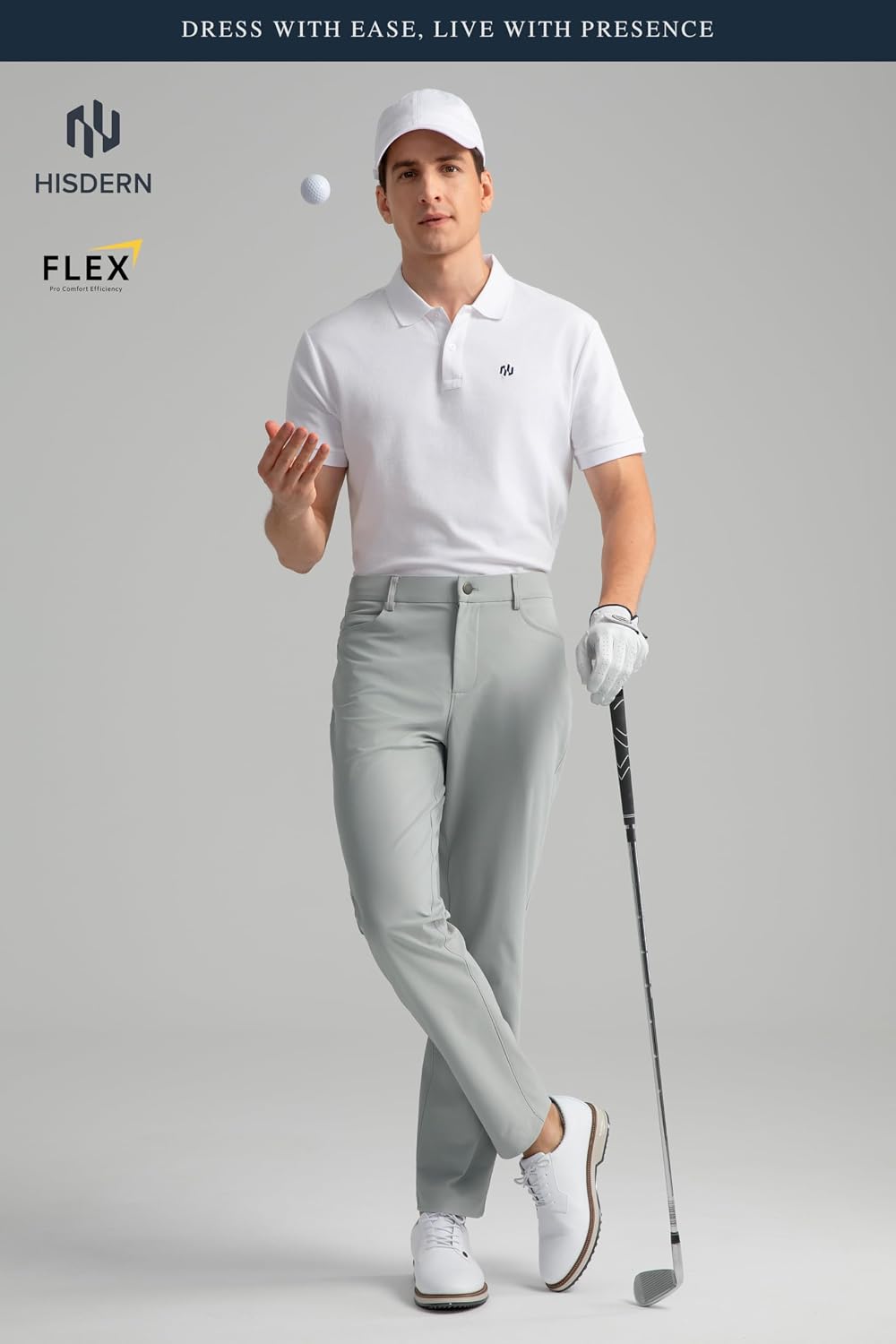 HISDERN Flex 503 Men's Slim Fit 5-Pockets Golf Pants 30"/32"/34" Stretch Quick Dry for Business Casual