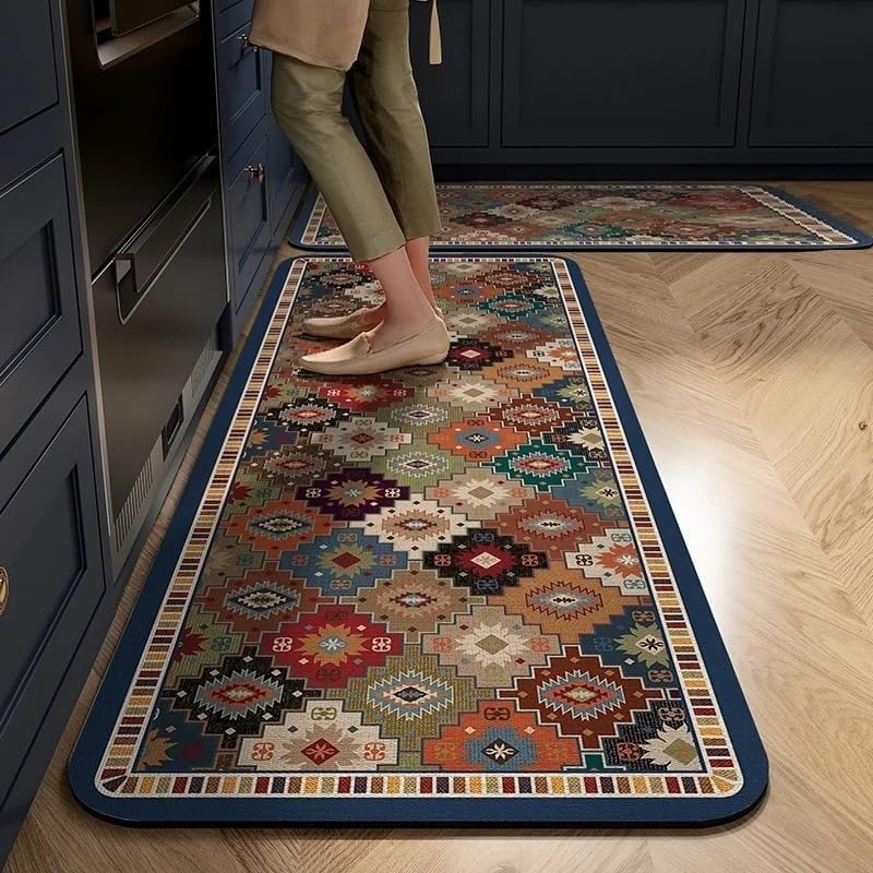 Image of Kitchen Anti Slip Mat for Floor, Waterproof Washable Kitchen Mats, Non Slip Kitchen Floor Mats for Home, Soft Mats for Kitchen, Kitchen Mats for Floor Anti Slip Mat (Yellow And Blue)