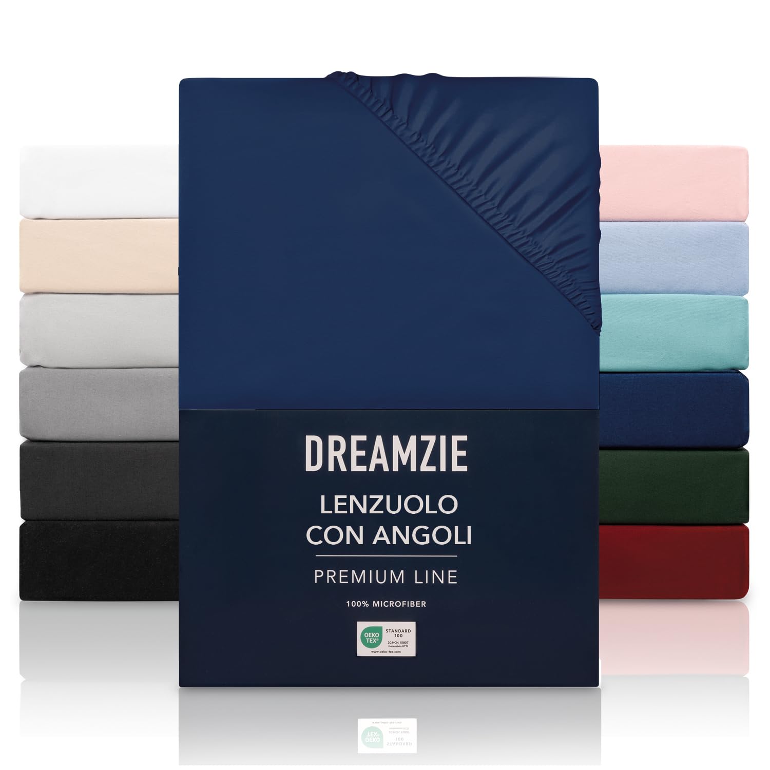 Dreamzie Lenzuolo con Angoli 140x200 cm - Altezza fino a 33 cm - 100% Microfibra - Blu Scuro - Certificato senza Prodotti Chimici (Oeko TEX), Lenzuola Letto con Angoli ed Elastico