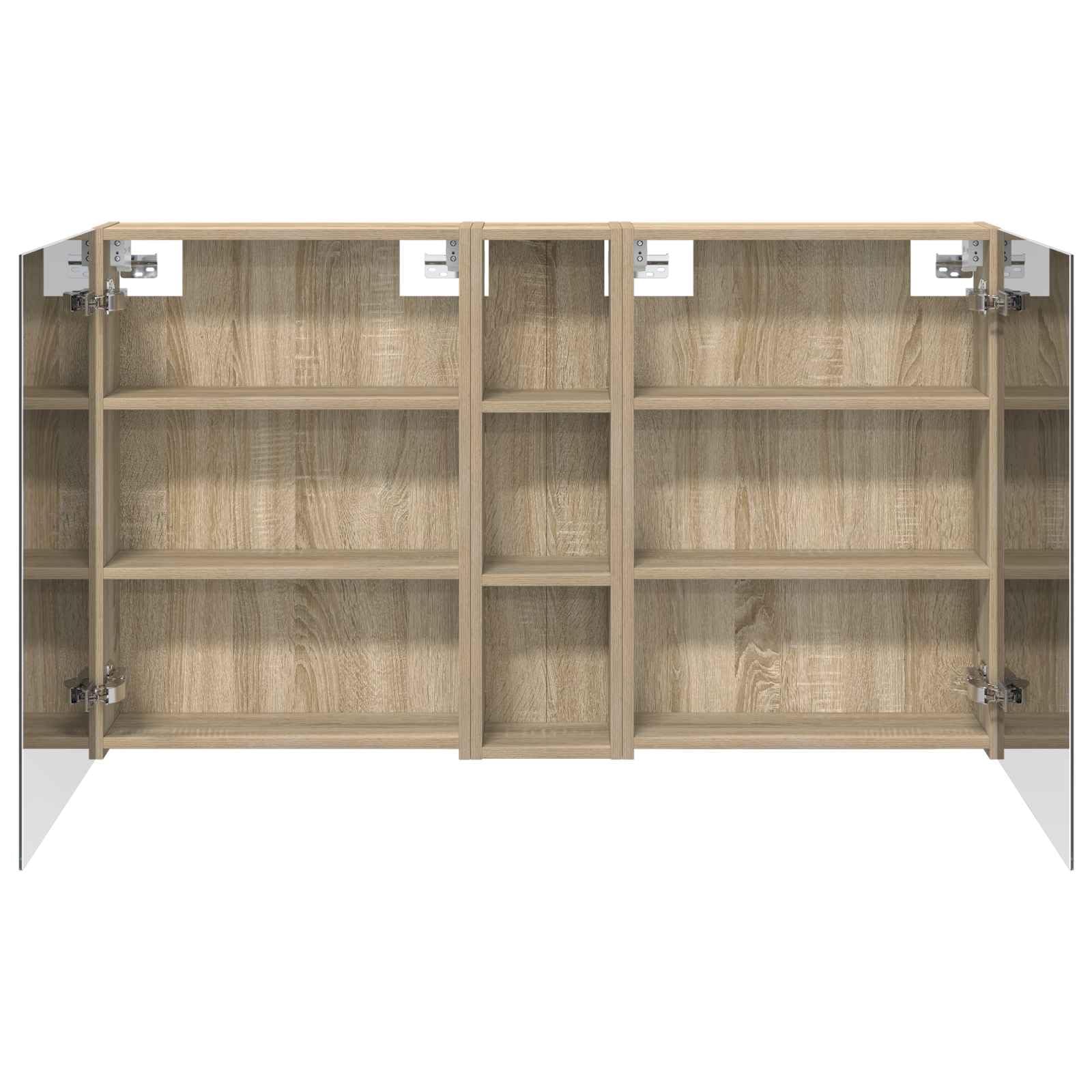 3-częściowy zestaw szafek łazienkowych z materiału drewnopochodnego 120 x 14,5 x 70 cm z oświetleniem LED, dwukierunkowe lustro, montaż na ścianie, schowek i regał, na meble łazienkowe i