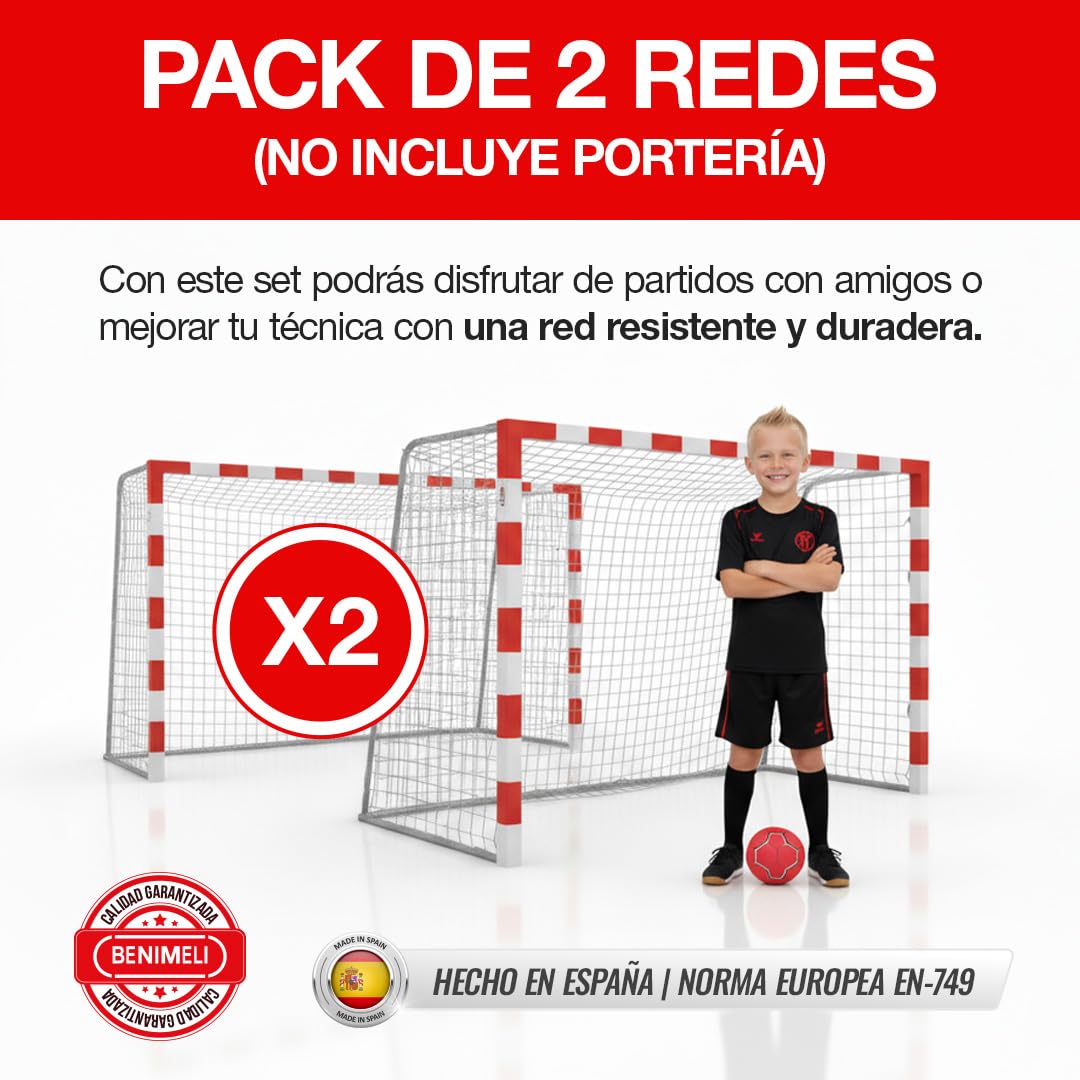 Red Porteria Pack 2 Unidades | Red Porterias de Futbol 100x100mm Balonmano, Entrenamiento, y Futbol Sala | 3x2x1M, Red Blanca Resistente para Interior y Exterior (No Incluye Portería)