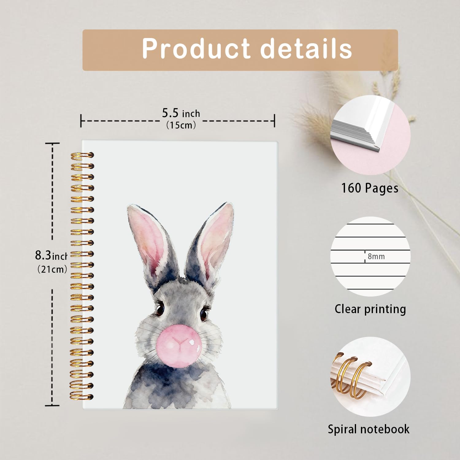 Taccuino a spirale con coniglietto, regalo per gli amanti dei conigli, quaderni con copertina rigida, regalo per donne, regalo per gli amanti degli animali per donne, simpatico taccuino a