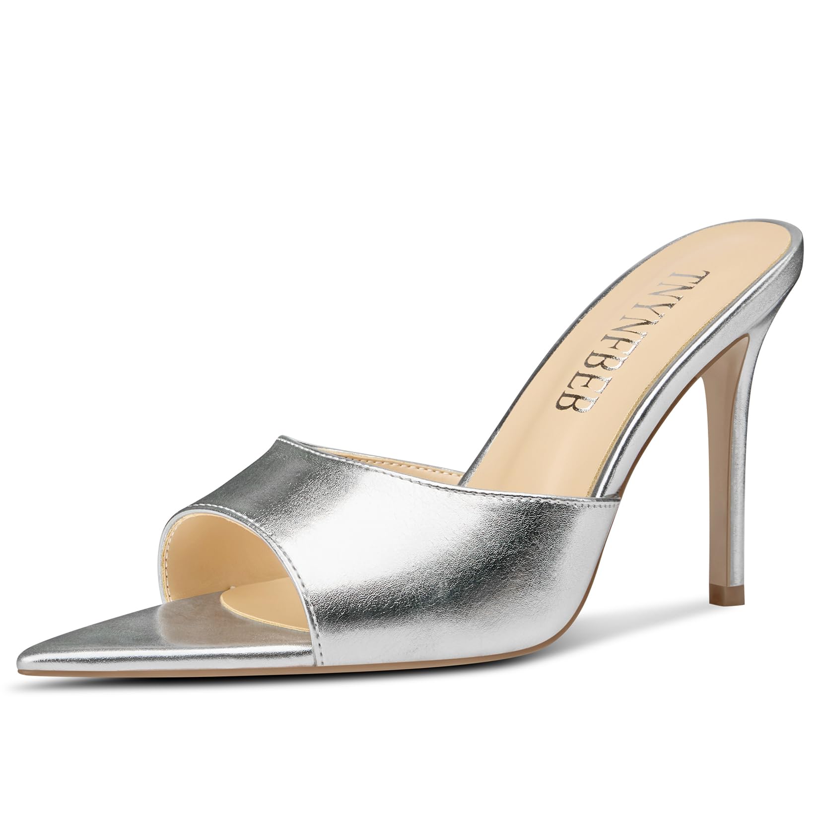 TNYNFBEB Womens Stiletto High Heel Pointed Open Toe Sandals Mules Shoes Slingback Slip-on Prom Party Dress Summer 3.9 Inches Heels