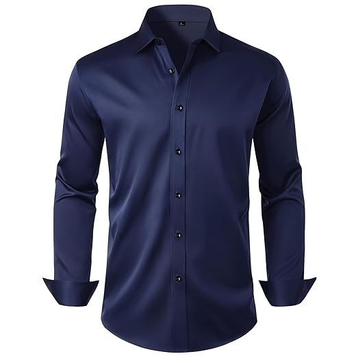 Alimens & Gentle Camisa social masculina antiodor, manga comprida, sem rugas, elástica, abotoada, negócios, formal, casamento