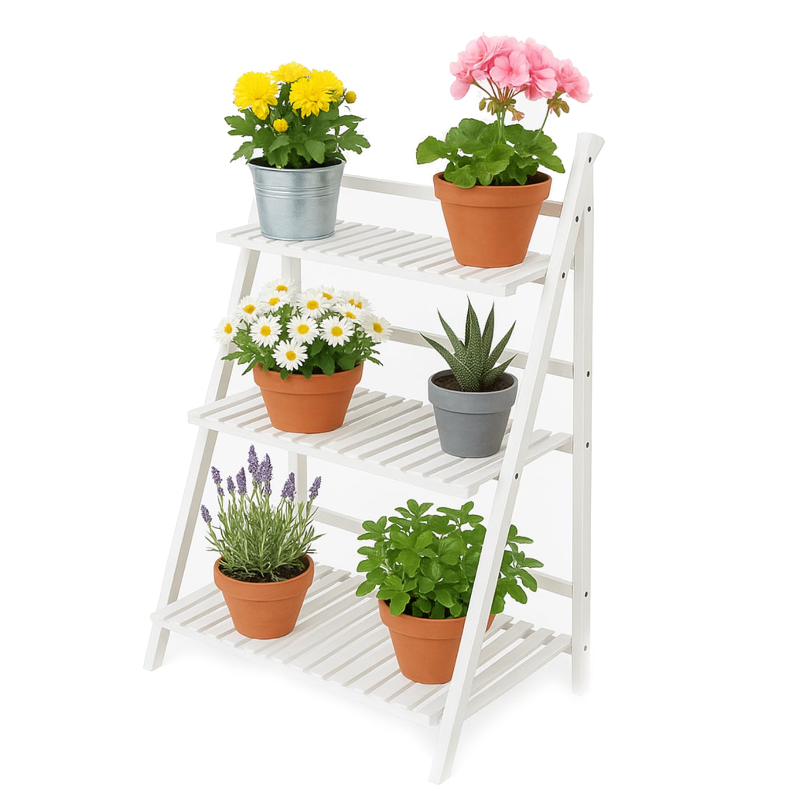 Portavasi per fiori Mensola per fioriera Scaffale stand in vaso Multi Layer Foldable Plant Pots Rack Stand Shelf for Balcony Living Room Garden Patio Supporto per fiori pieghevole 3 livelli Bianco