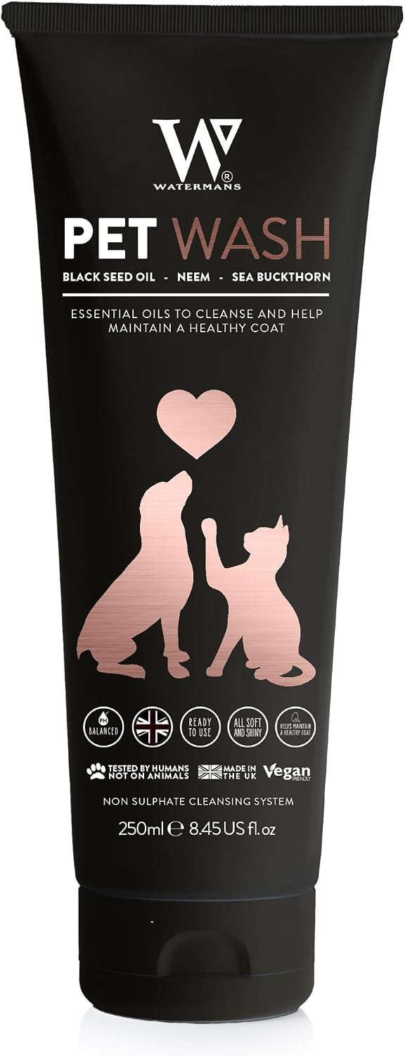 Watermans Cat & Dog Shampoo Wash - Antifungal, Natural & Antibacterial Head-to-Tail Wash - Bubble Grooming for Smelly, Itchy Skin, Dandruff & Pet Allergies - Paraben-Free & Deodorizing