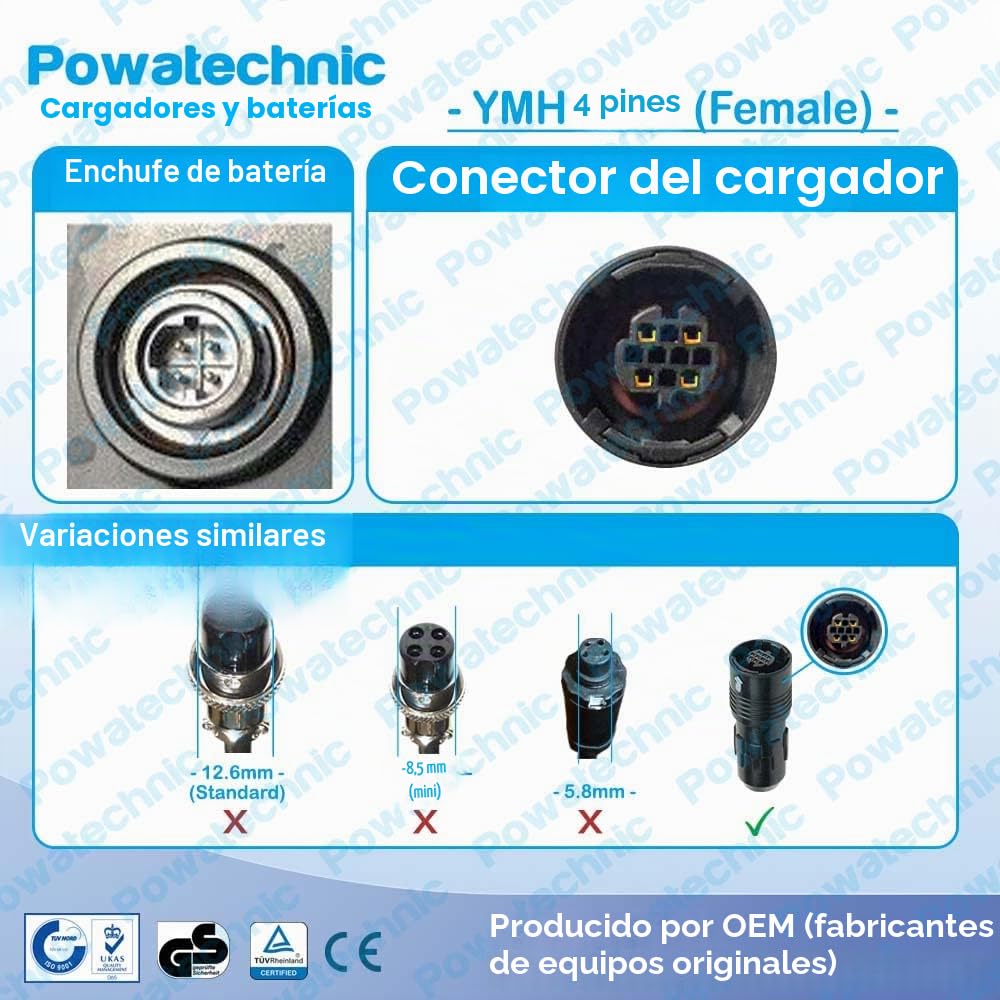 Powatechnic Cargador de batería de litio de 36 V-42 V 4 A HRS de 4 pines para sistema de batería Haibike, Yamaha