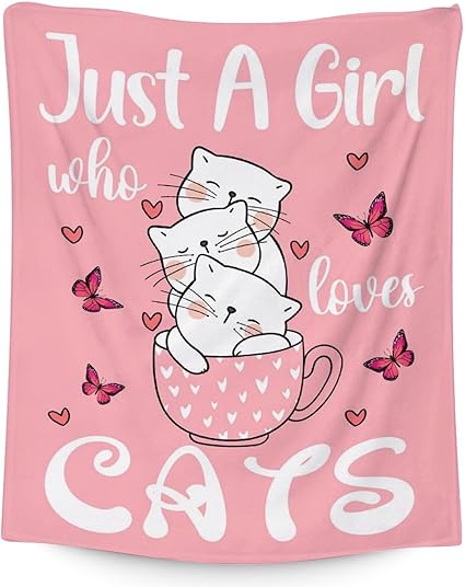 Cat Blanket Gifts - 40"x50" Cute Throw for Girls - Pink Soft Fuzzy Blankets for Bed, Couch & Living Room