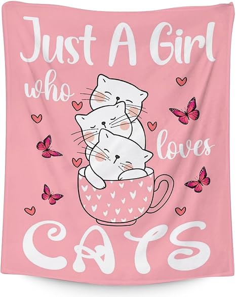 Cat Blanket Gifts - 40"x50" Cute Throw for Girls - Pink Soft Fuzzy Blankets for Bed, Couch & Living Room