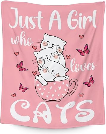 Cat Blanket Gifts - 40"x50" Cute Throw for Girls - Pink Soft Fuzzy Blankets for Bed, Couch & Living Room