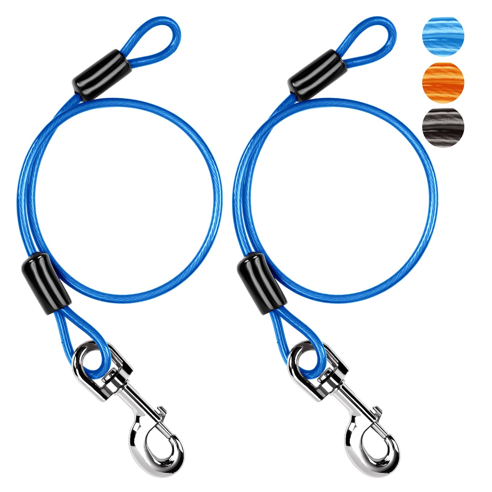 Chew Proof Dog Leash Extender, 2FT 5mm Metal Lead Extension, 360° Tangle-Free for Walking & Training Puppies, Fits Small/Medium/Large Dogs, Collar & Harness Compatible (Black/Orange/Blue) — view 9