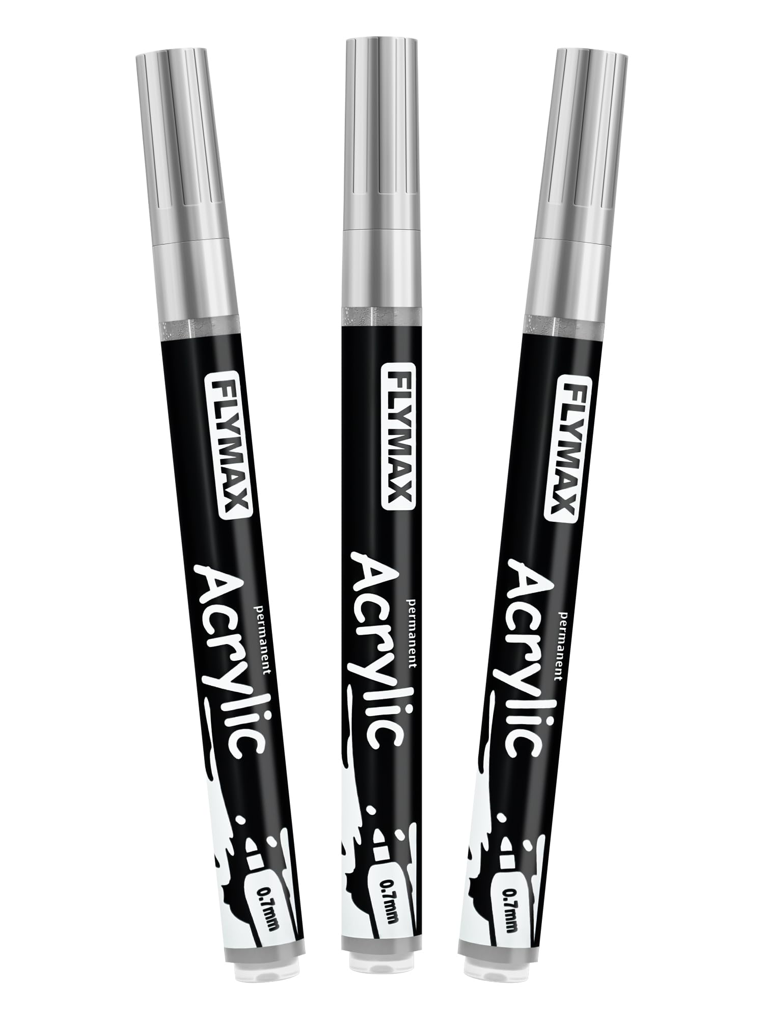 Rotulador Acrilico Plateado 0,7 mm – Marcador Permanente Pintura Acrílica Plateado, Indeleble, Punta fina, Impermeables, De secado rápido (Paquete de 3)
