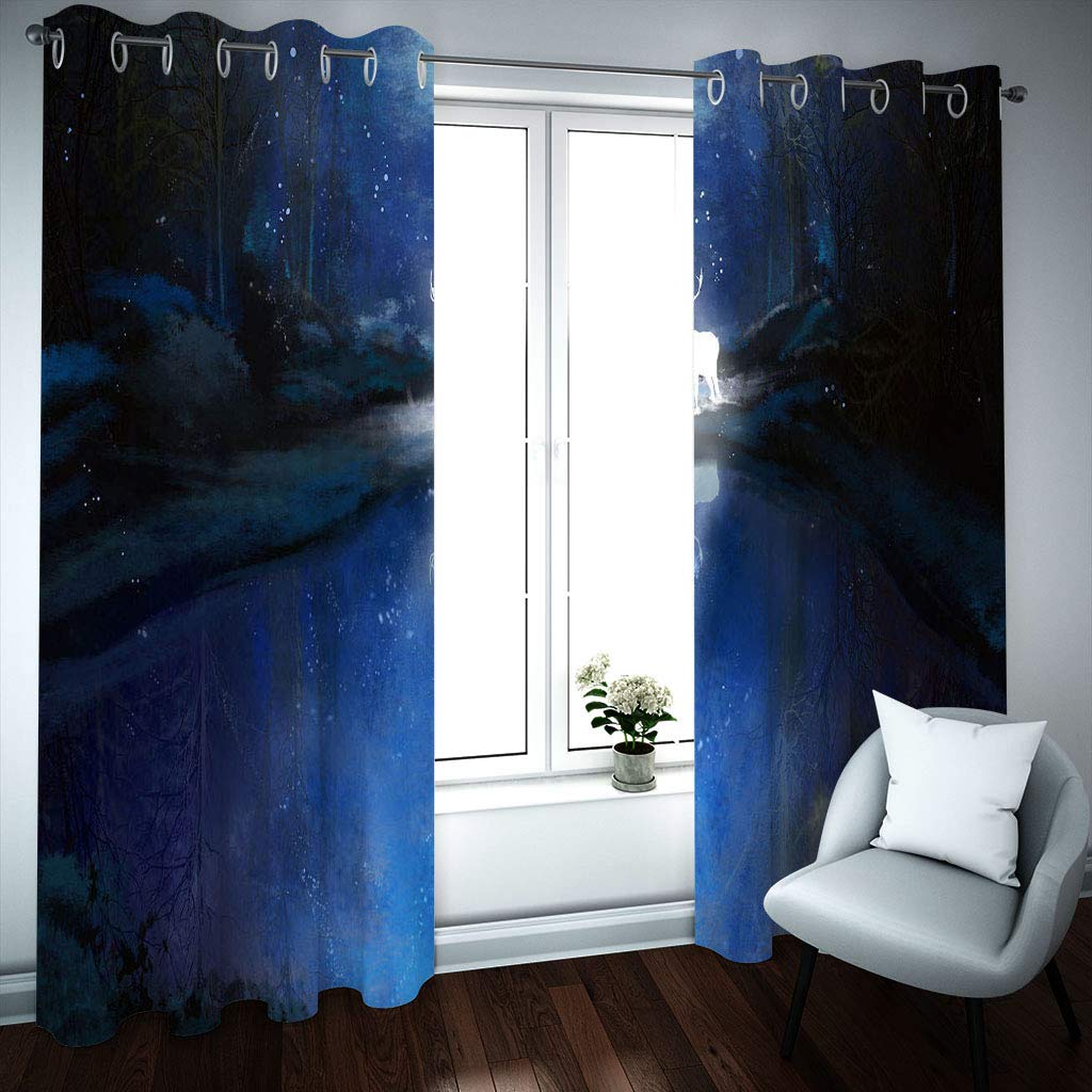 Vorhänge Kinderzimmer Junge 3D Blauer Sternenhimmel Hirsch Jungen Kinder Mädchen, Blickdicht Dekor Schlafzimmer 140x240 cm Verdunkelungs Fenster Vorhang Panels, Gardinen Mit Ösen