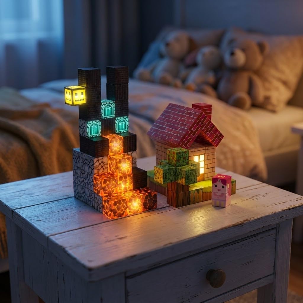 200-teiliges Magnetbaustein-Set mit 15 LED-Leuchtbausteinen, austauschbaren Batterien, Faltbarer Magnettafel, STEM-Magnetwürfel-Konstruktionsset für Kinder ab 3 Jahren