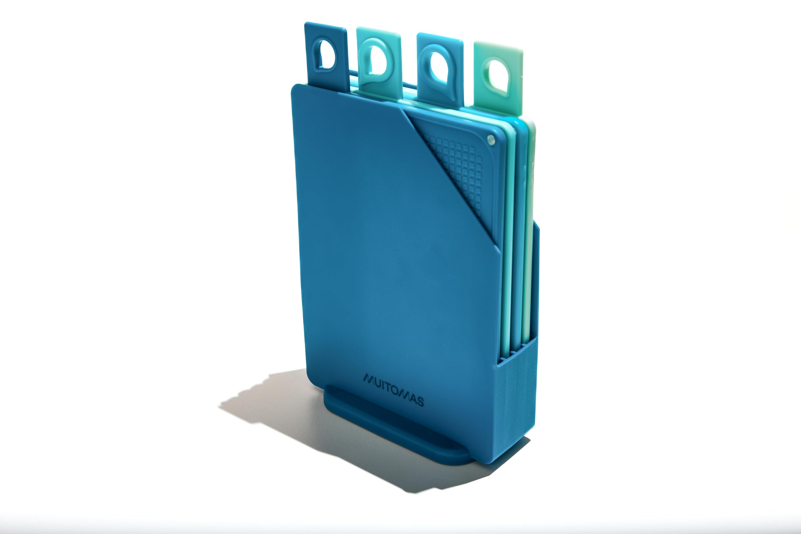 Muitomas, Colourful Cutting Boards for Kitchen Made of Hard Plastic Cut Resistant with Non-Slip Rubber Buffer and Thin Container Space Saving 20.5 x 14.5 cm Teal Green