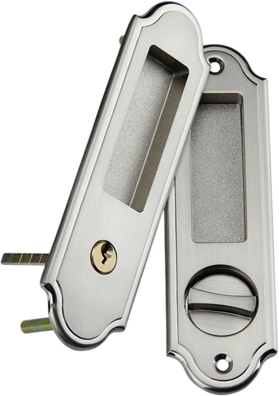 KYUEPONG Handle Locks Door Lock, Sliding Barn Door Lock Invisible Handle Locks with Keys Wood Furniture Hardware(Silver)