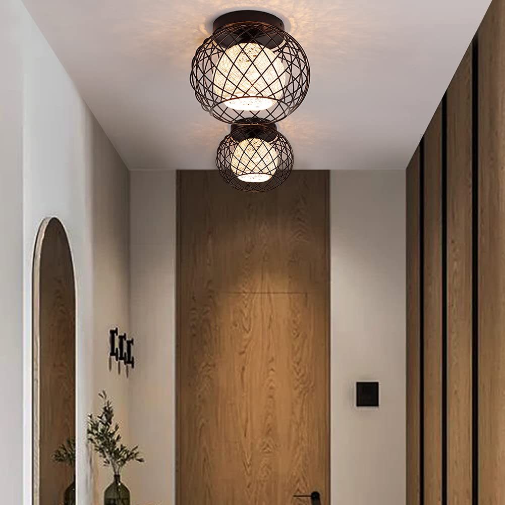 Lampada da Soffitto Vintage Plafoniera,Plafoniera vintage E27 Lampadario Soffitto Industriale Metallo Gabbia ferro Nero per Cucina Camera da letto Sala Da Pranzo