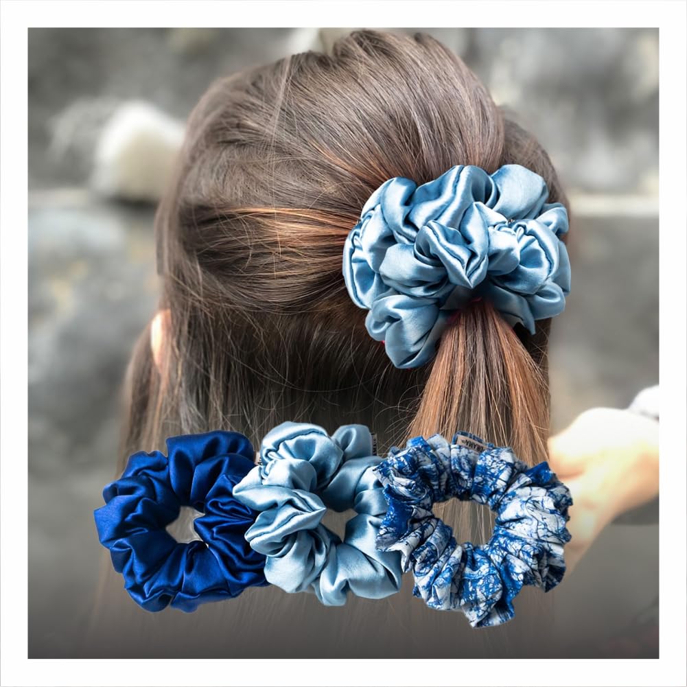 Hair Drama Co. Satin Scrunchies for Women Pack of 3, Navy Blue | Large Scrunchies for Girls | Aesthetic Hair Scrunchies for Ponytail, Buns | No Hair Breakage | Elastic Hair Ties (B09YH3JZ3G) Amazon Price History, Amazon Price Tracker