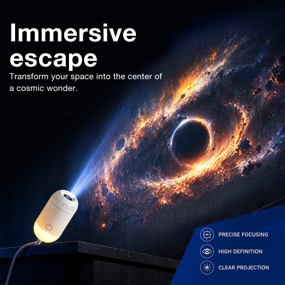 Proiettore di luce notturna olografica HD Smart Dynamic con 12 dischi di proiezione, 360° proiettore di stelle HD Plug and Play, proiettore stellare galassia regolabile