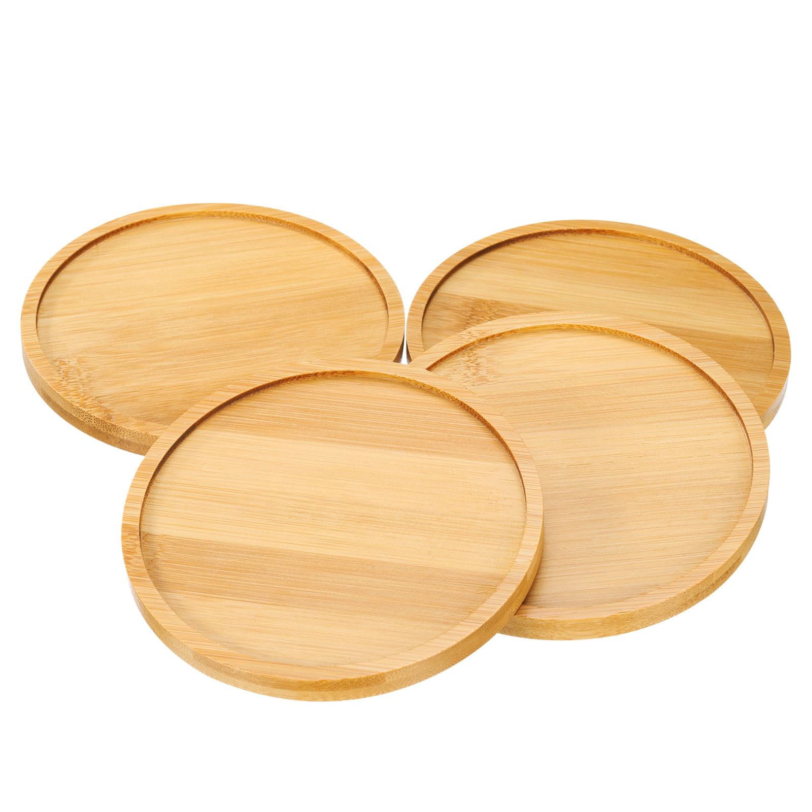 uxcell 4PCS Mosaic Bamboo Coasters, 5.1 Inch Blank Base Trays, Round Drinking Cup Coaster, Wooden Drink Coasters for Coffee Table Dining Table