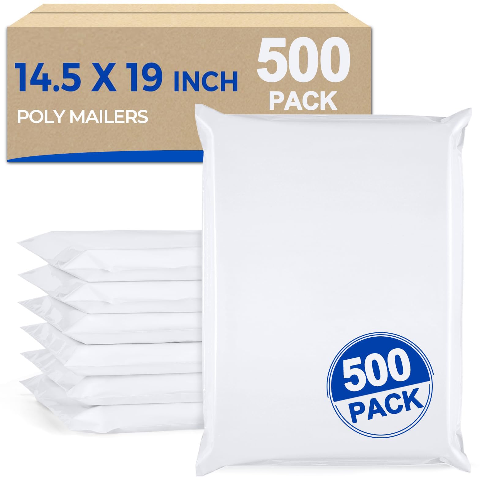 Switory Postage Bags 500pc Postal Bag Waterproof, Parcel Bags Shipping Mailers Mailing Bag Bulk Mailing Envelopes for Small Business Packaging, White(14.5X19Inch)