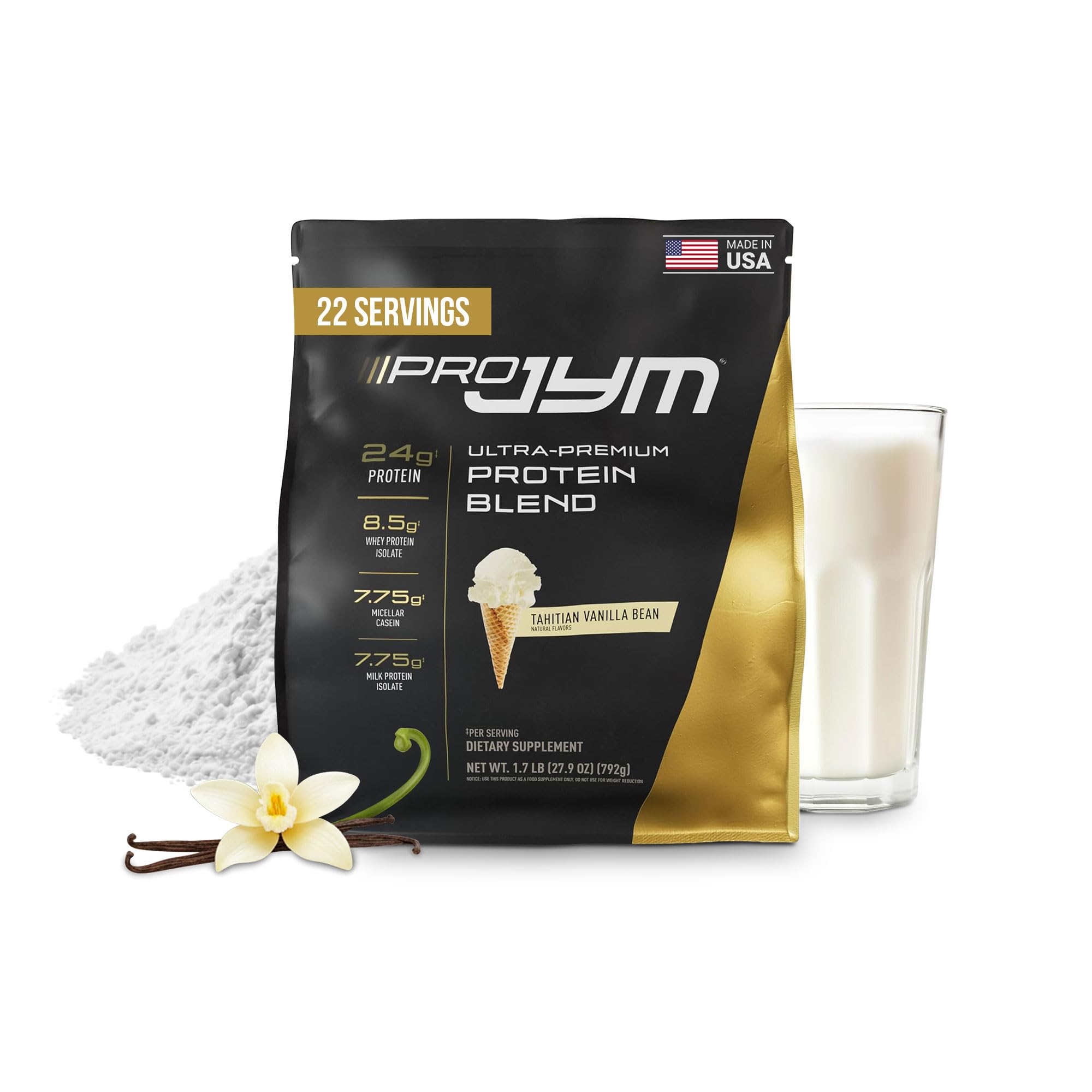 JYM Supplement Science Pro JYM Tahitian Vanilla Protein Powder - Whey Protein Isolates, Casein, & Milk Protein, Lean Muscle Building for Men & Women, 22 Servings