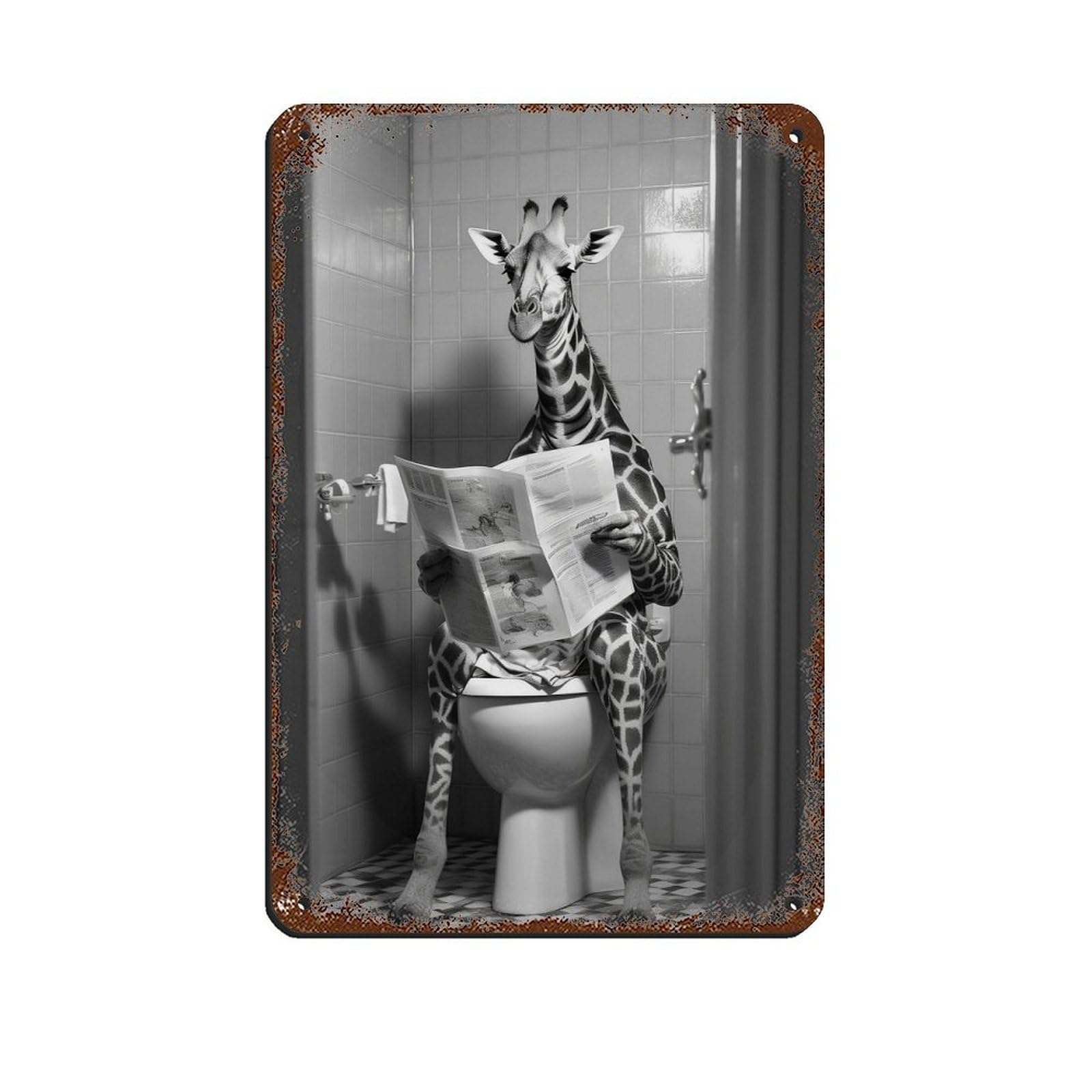 Lxwnze 20L X 30W Cm Giraffe Bathroom Art Poster Tin Sign Vintage Metal Pub Club Cafe Bar Home Wall Art Decoration Poster Retro 8X12inch(20X30cm)
