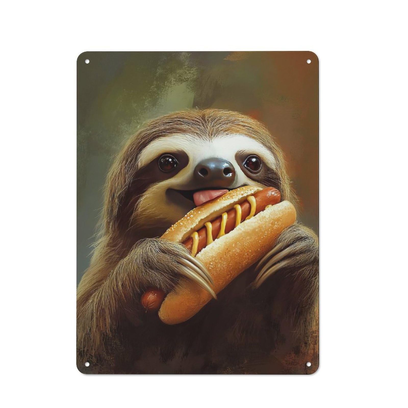 Junmoney Sloth Eating Hot Dog Metal Plaque 40X30cm With For Home Bar Wall, Retro Decor, For Garage, Workshop And Man Cave Decoration