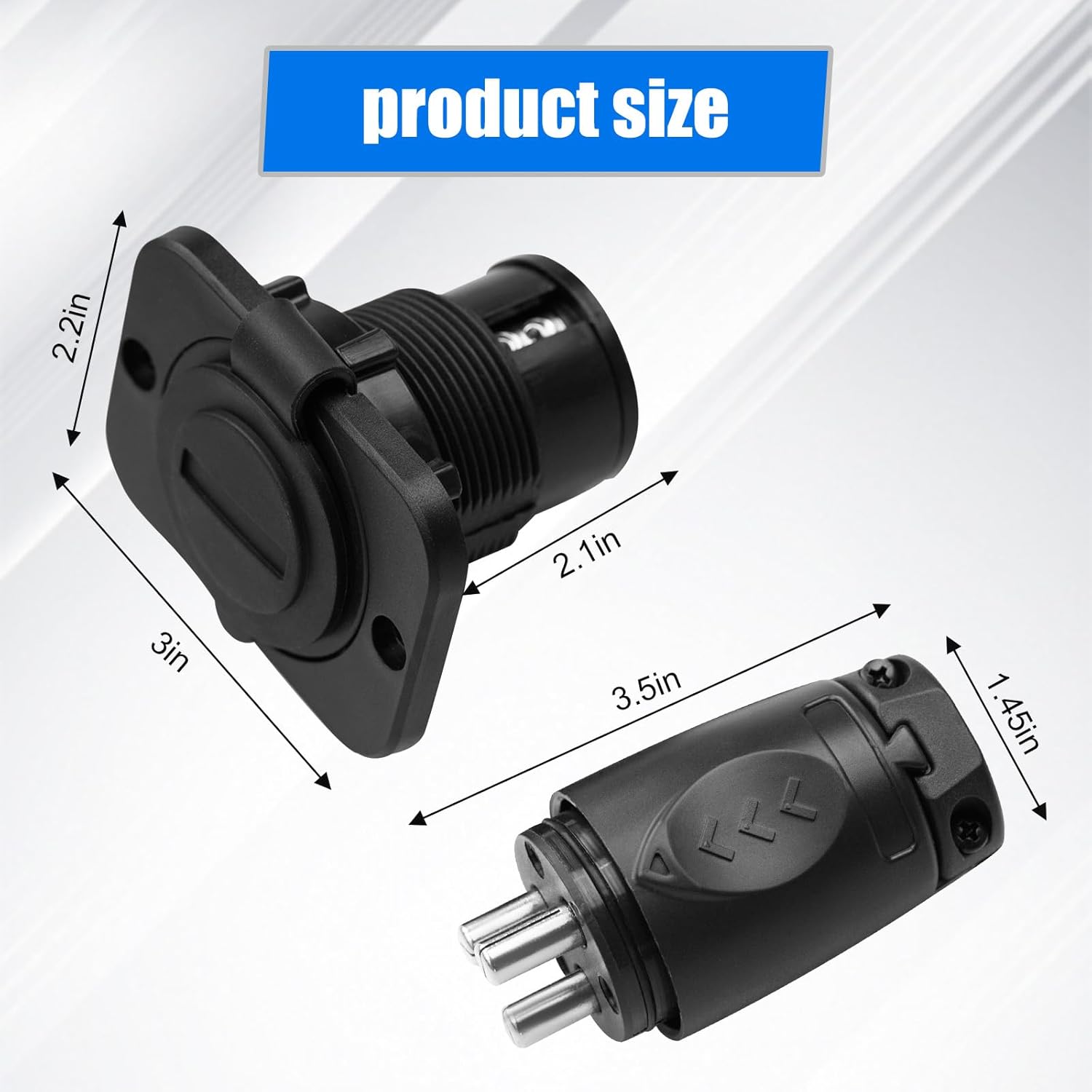 12VCPS3 70A Trolling Motor Plug & Receptacle for 2 or 3-Wire Configuration 12V, 24V, 12/24V, 24/36V, 36V or 48V Systems for Minn Kota Marine Boat Watertight Heavy Duty Electrical Power Connector Black