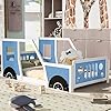 Twin Size Car Bed Wood Floor Bed Frame with Headboard Footboard and 4 Side Rails Kids Racecar Bed for Boys Girls Teens Blue