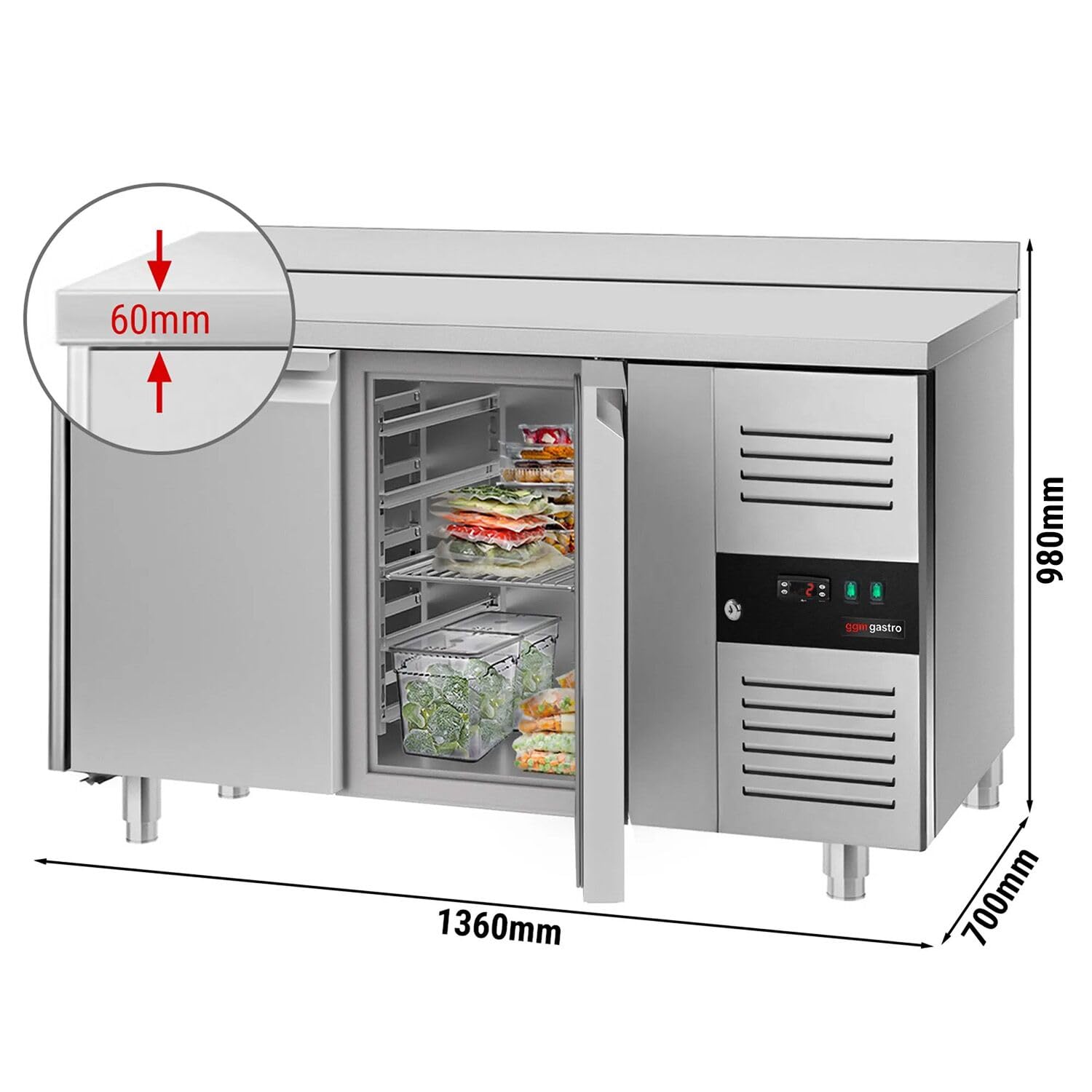 GGM Gastro KTS147AND | Tavolo refrigerante ECO – 1360 x 700 mm – con 2 ante & con alzata