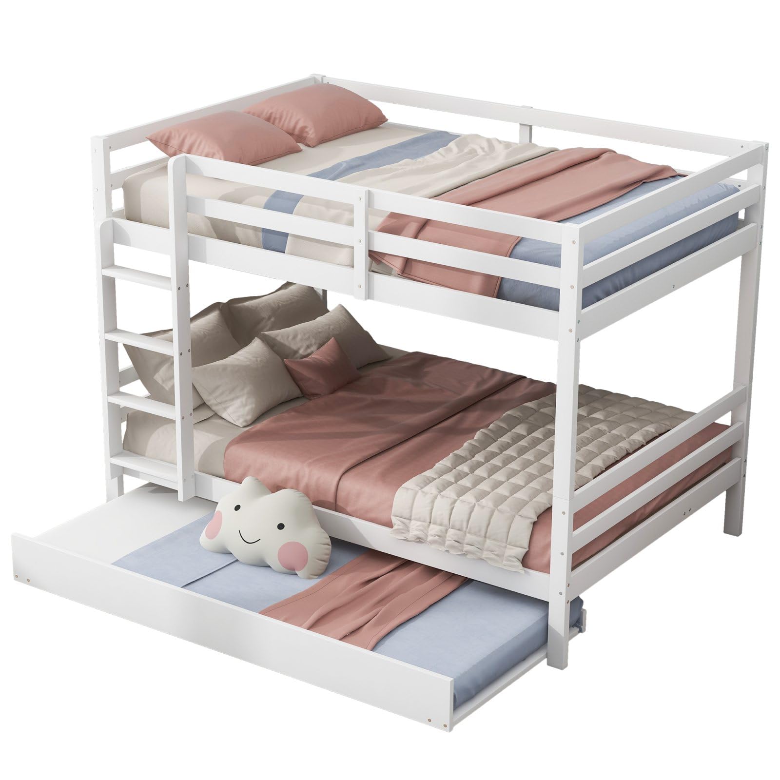 Sweiko Lits superposés 140 * 200cm, Lits pour Enfants avec Lits escamotables, Cadres de lit avec Garde-Corps Hauts, escaliers Stables,White