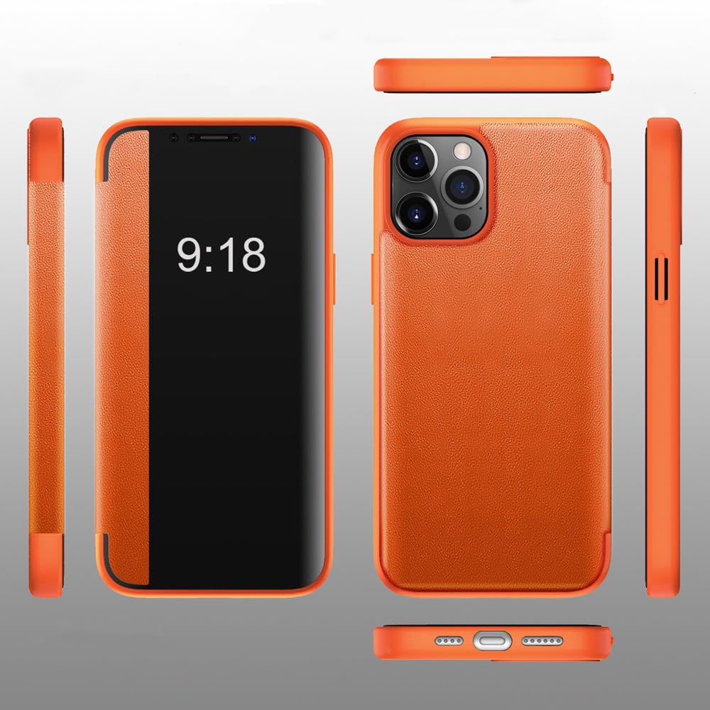 Etui na iPhone 15 Pro Max/15 Plus/15 Pro/15, luksusowe, przezroczyste okno, etui z klapką ze skóry PU, etui na telefon biznesowy, czarne, 15 6,1"