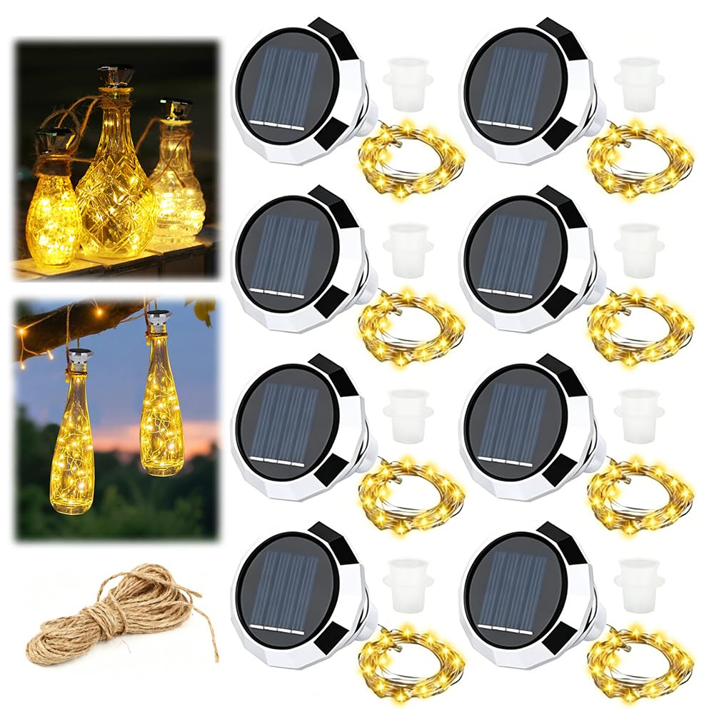 8 Unidades De Luces Solares LED Para Botellas,20 Ledes,2 M, Luces Solares Para Botellas,Solar Luces Para Botellas,Unidades De Botellas Solares Para Exteriores Para Botellas,Bricolaje,Fiestas