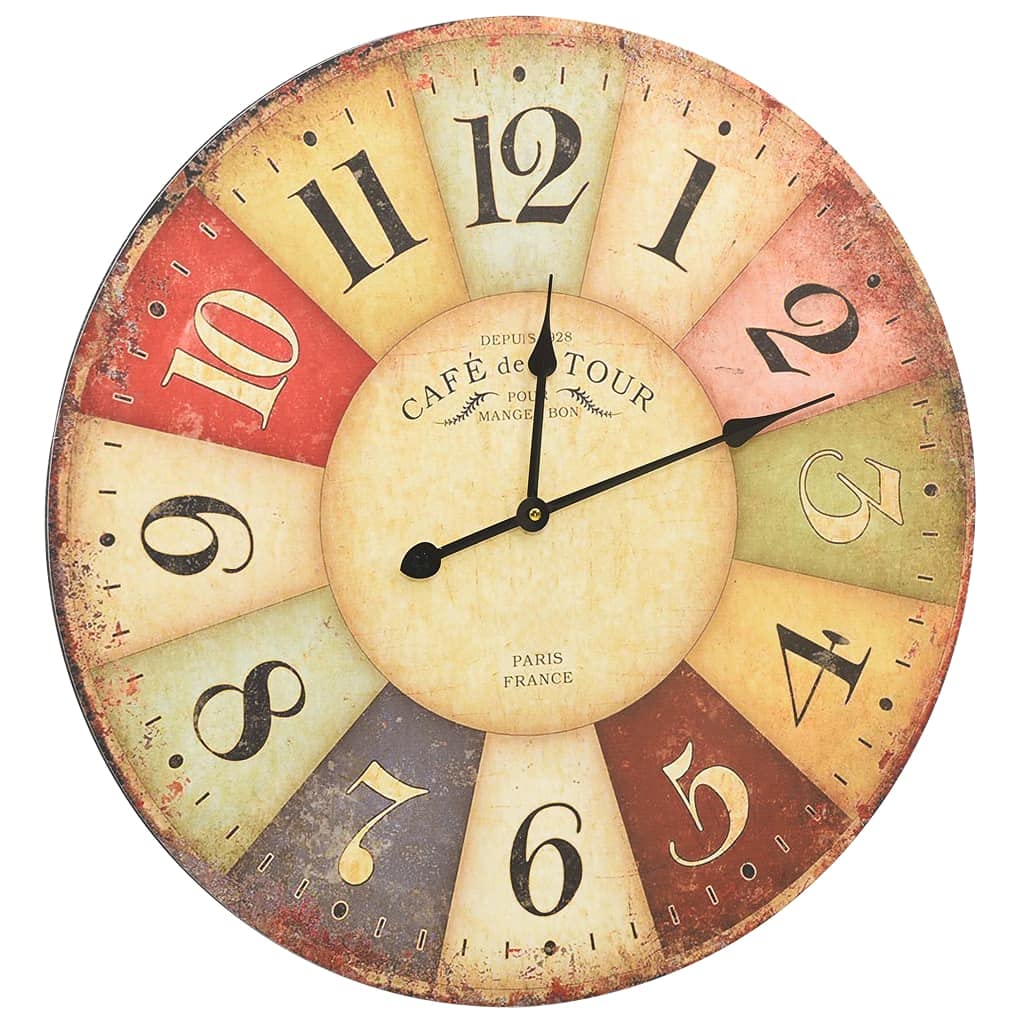 vidaXL Wanduhr Bunt Vintage-Design Retro-Stil Wohnzimmeruhr Bürouhr Analoguhr Wand Uhr Dekouhr Küchenuhr Wohnzimmer Wandtattoo Rund 60cm