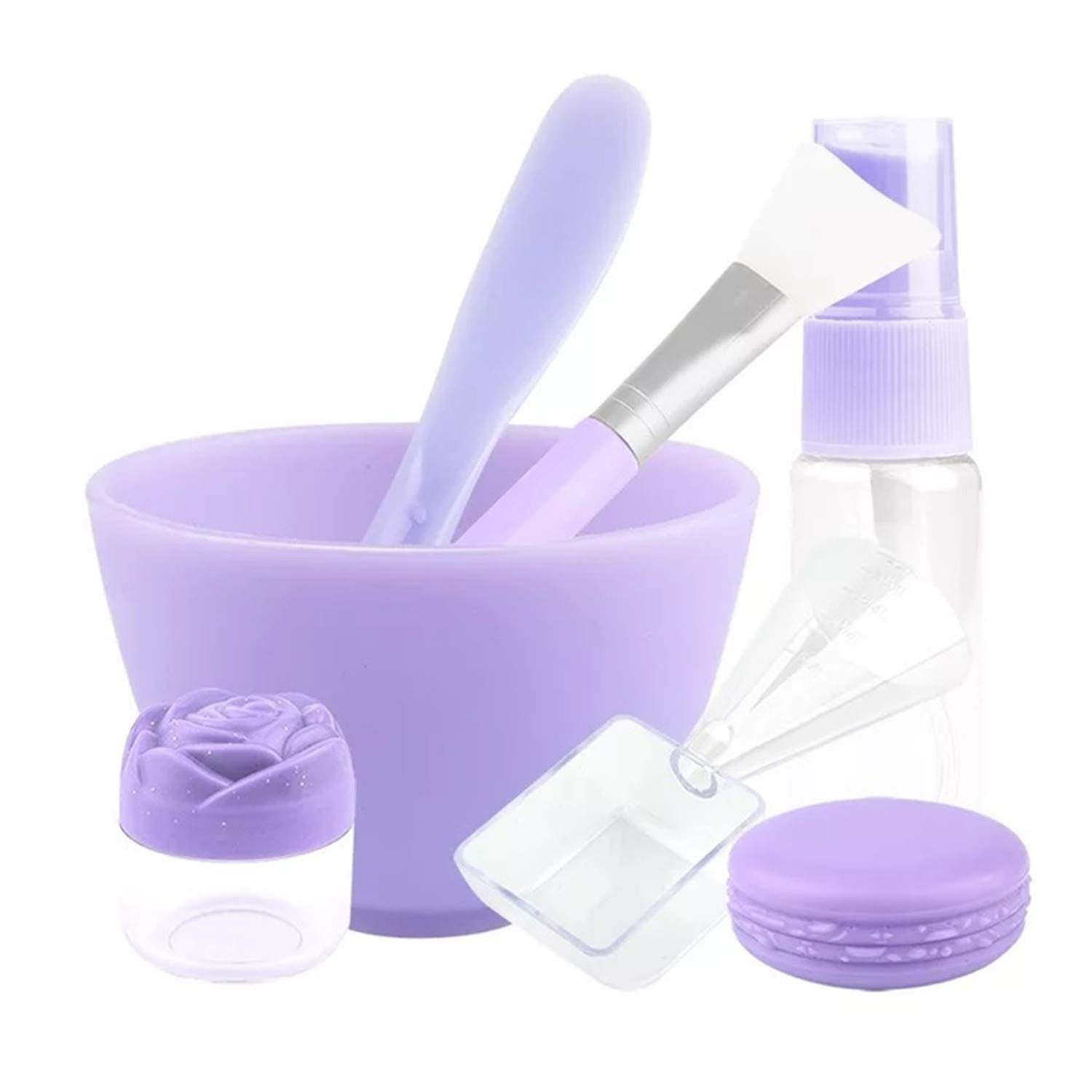 7 in 1 Face Mask Mixing Tool DIY Facial Mask Mixing Bowl Measuring Spoon Spray Bottle Spatula Face Mask Accessory Set for Lady Facial Skin Care - Purple