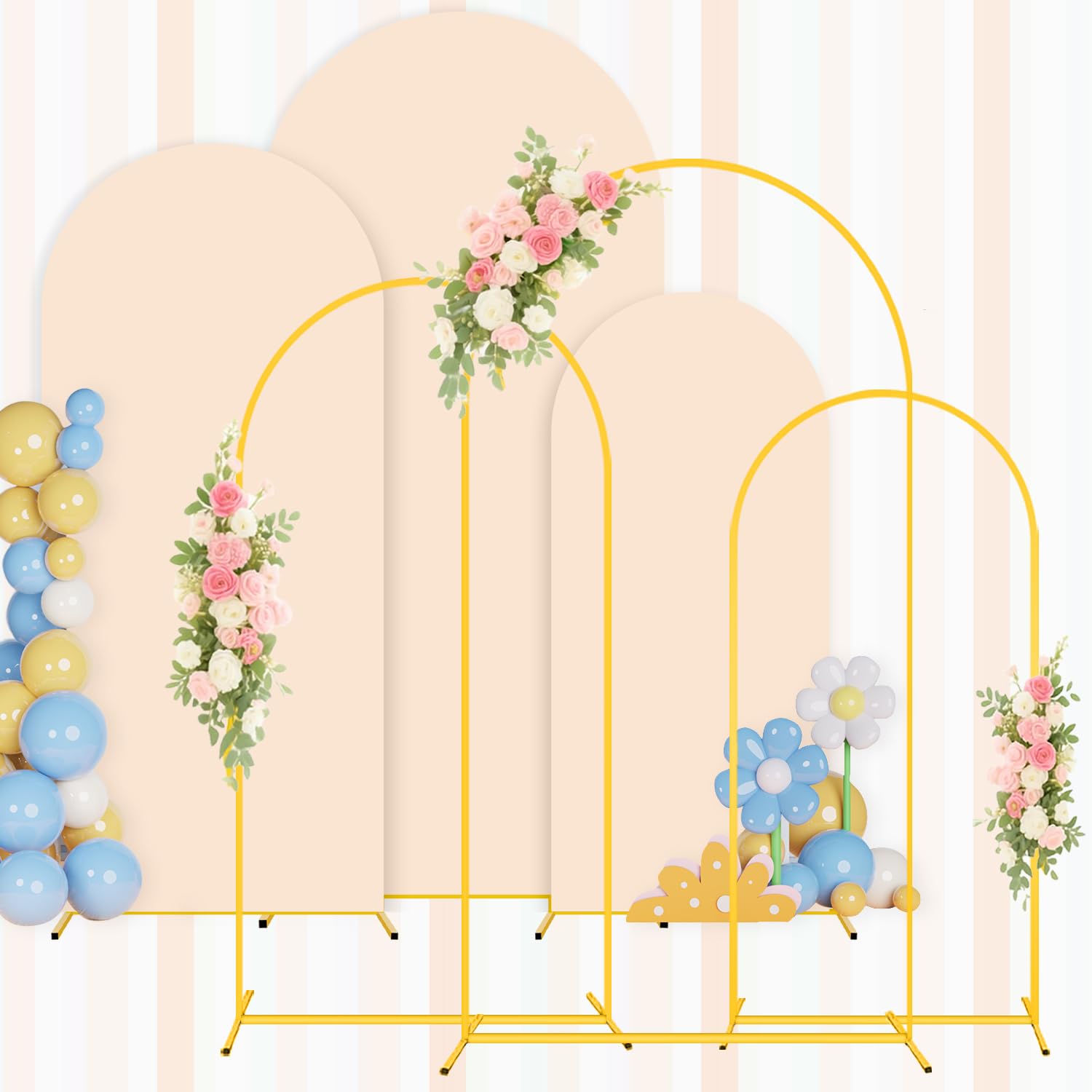 PATYDEST Metal Arch Backdrop Stand and Cover Set 7.2FT, 6.6FT, 6FT Arch Covers Stretchy Backdrop Set of 3 Wedding Arched Frame Balloon Wedding Arch