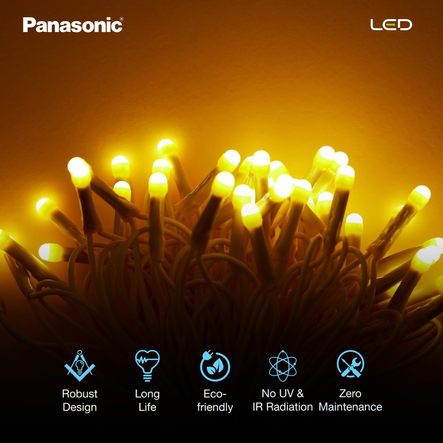 Panasonic Deco Fancy 10 Mtr LED String Light for Diwali, Decorative LED String Light for Ganesh Chaturthi, Christmas Decoration Light (Golden) 1