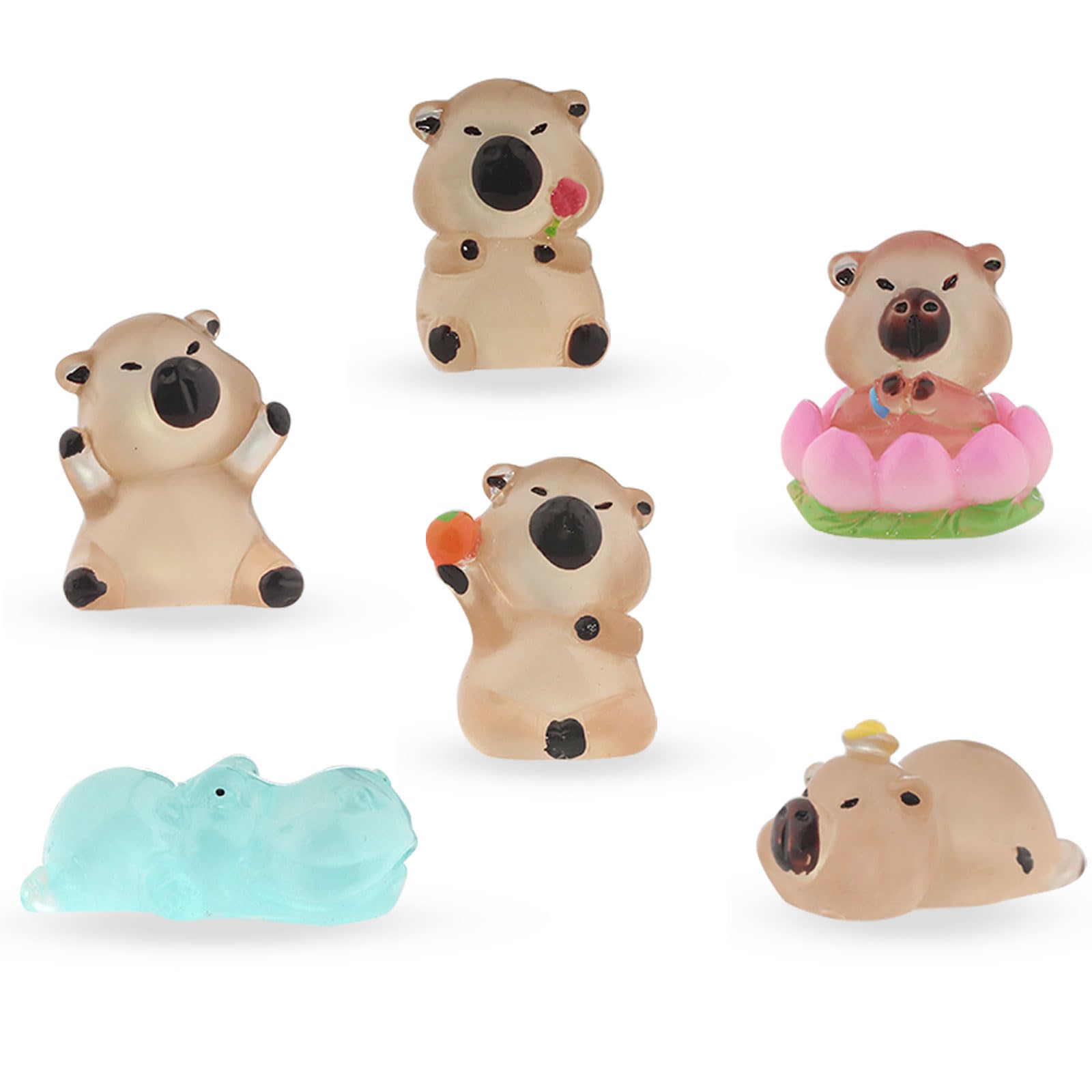LunarCharm 6PCS Miniature Capybara Figures Luminous Model