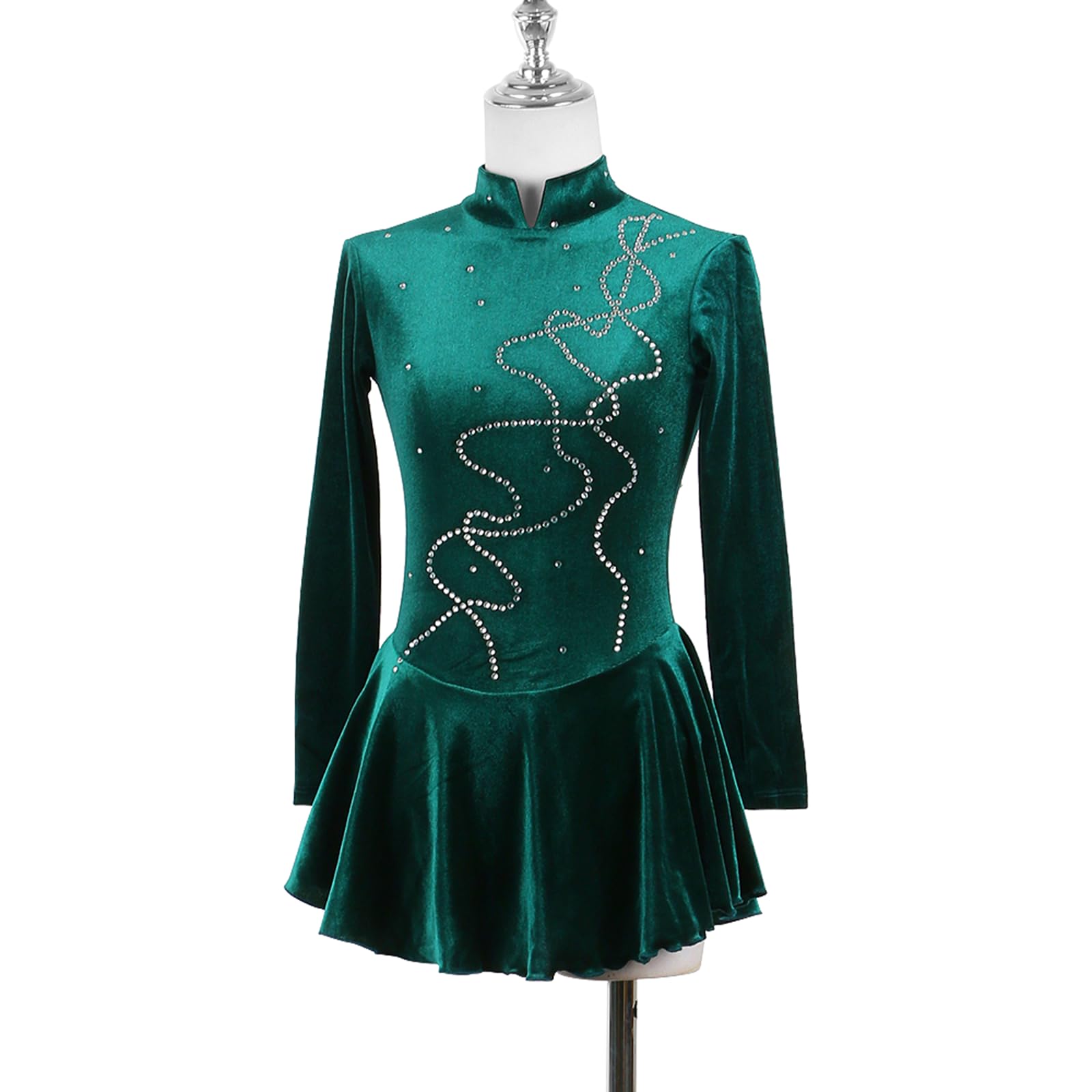 Vestido de Patinaje artístico, Traje de competición de Terciopelo con Diamantes de imitación, Leotardo de Danza de Ballet lírico y Gimnasia, Vestido de Patinaje sobre Hielo (Verde Oscuro L)