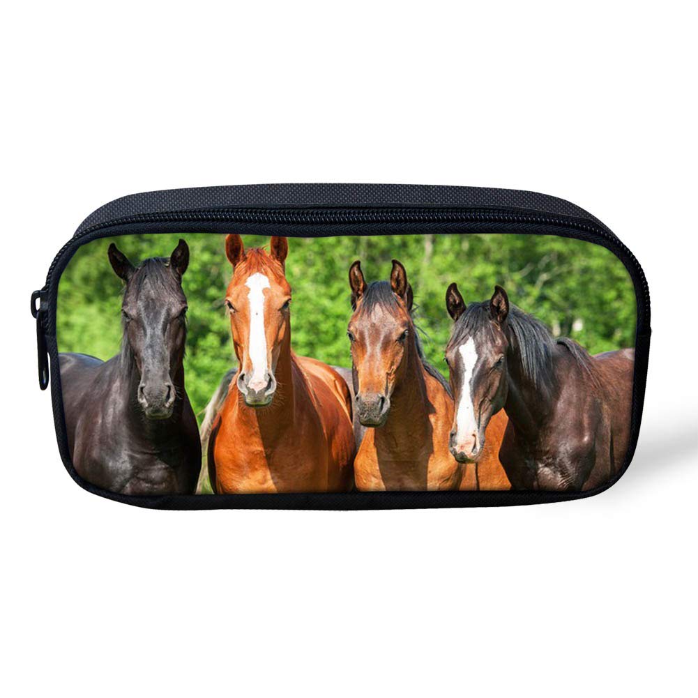 Showudesigns Horse Print Pencil Bag Teen Girls with Zipper Pencil Case Holder for School Sudent Teacher Stationery