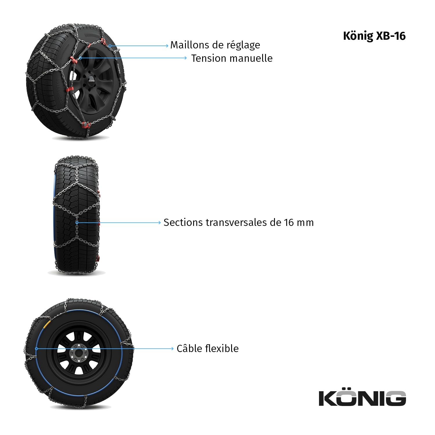 KÖNIG XB-16 265- Chaînes à Neige, Set de 2