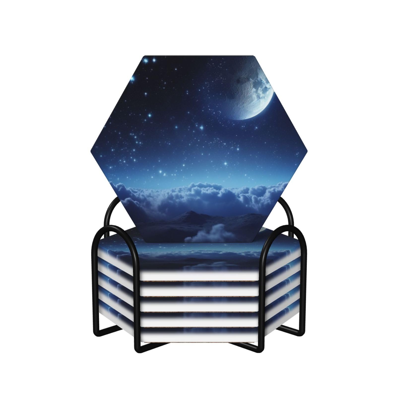 Dessous de verre céramique à motif lune étoilée set de 6 pièces de haute qualité décorative