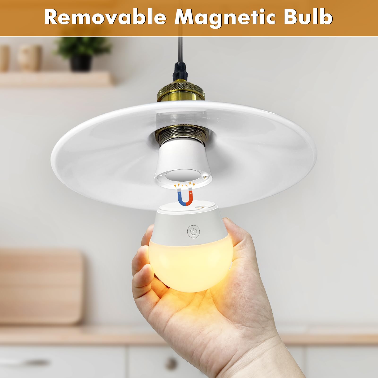 Lampadina LED E27, Magnetica Staccabile Lampadine LED E27 Luce Calda, Ricaricabili Luce LED, Lampadina LED Dimmerabile Con Timer di Controllo Remoto e 3 Temperature di Colore per Plafoniere da Portico
