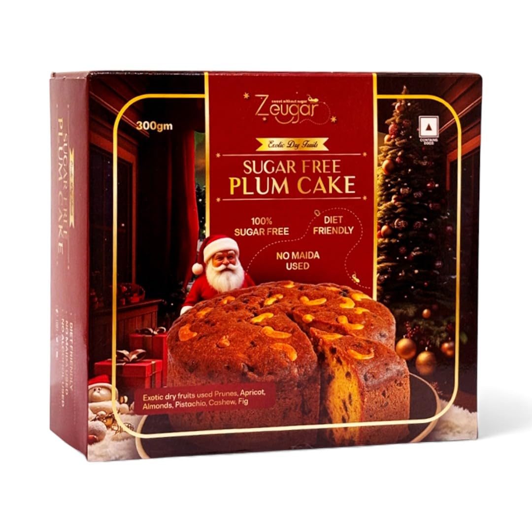 Zeugar Sugar Free Plum Cake | 100% Eggless Fruit Cake | No Added Sugar & No Alcohol | Soft, Rich & Flavourful | Healthy Snack for Festive and Daily Eating | Diet and Diabetic-Friendly (300g)