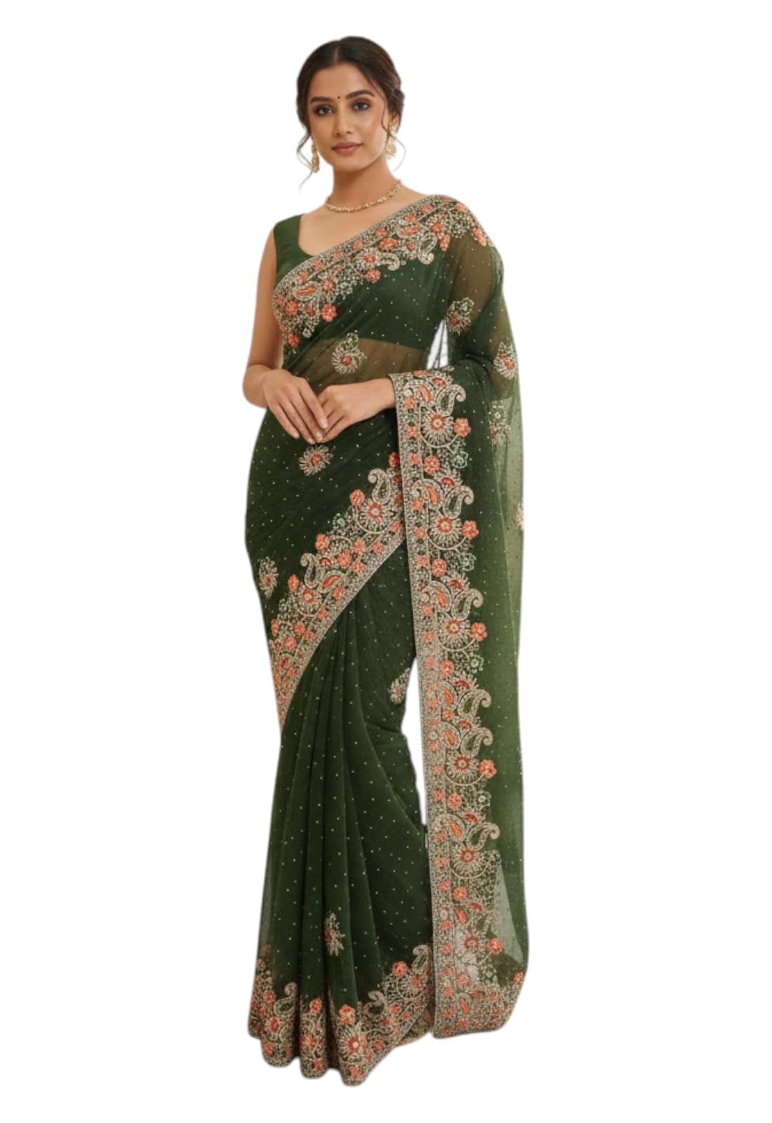 yashika Women Organza Saree with Blouse Piece, Handwork Lace Border, Traditional Wedding-picture-19