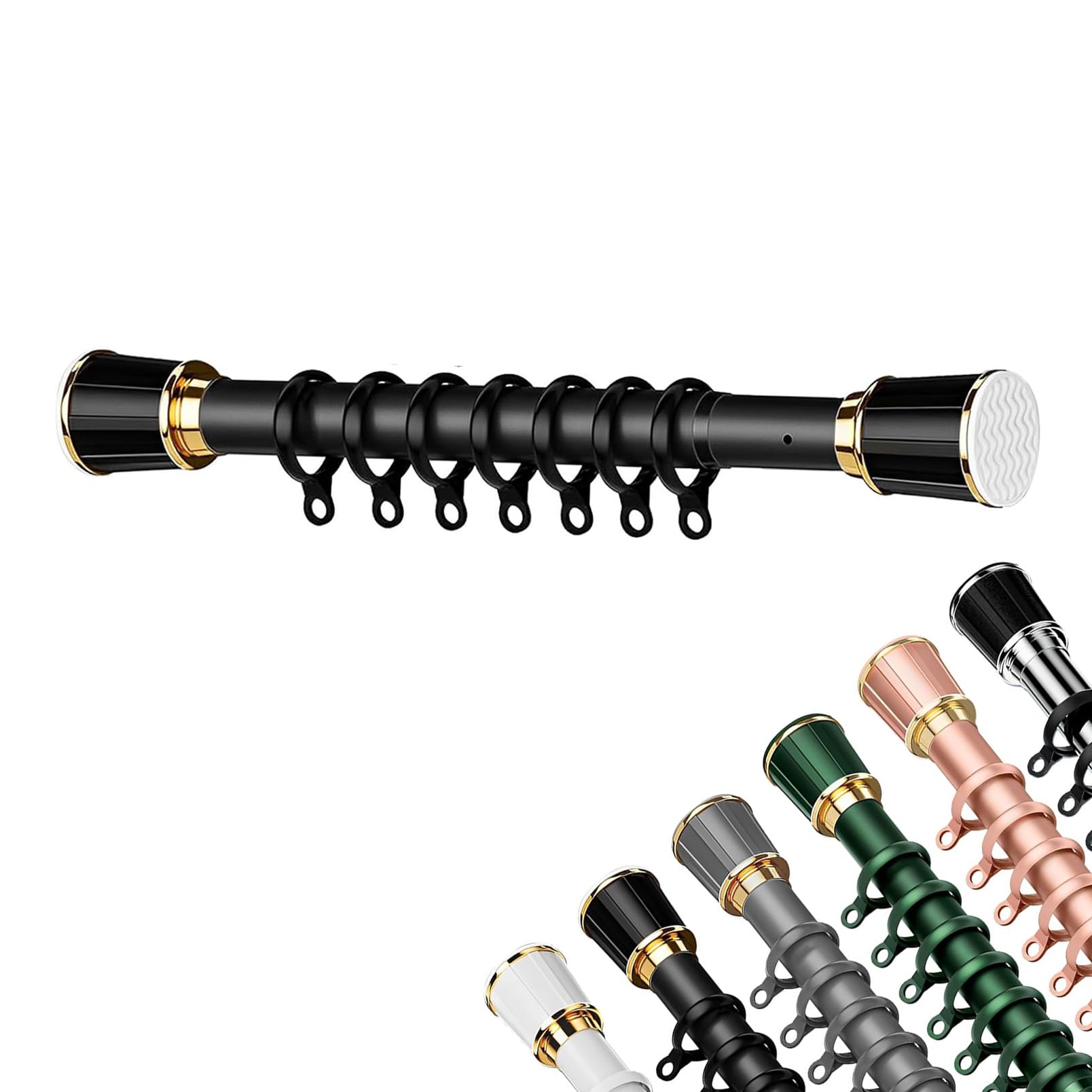 Tringle à rideaux extensible sans perçage de 3,6 à 4,5 m - Tringle de tension noire pour douche et séparateur de pièce - Installation facile - Longueur réglable - Design moderne et durable