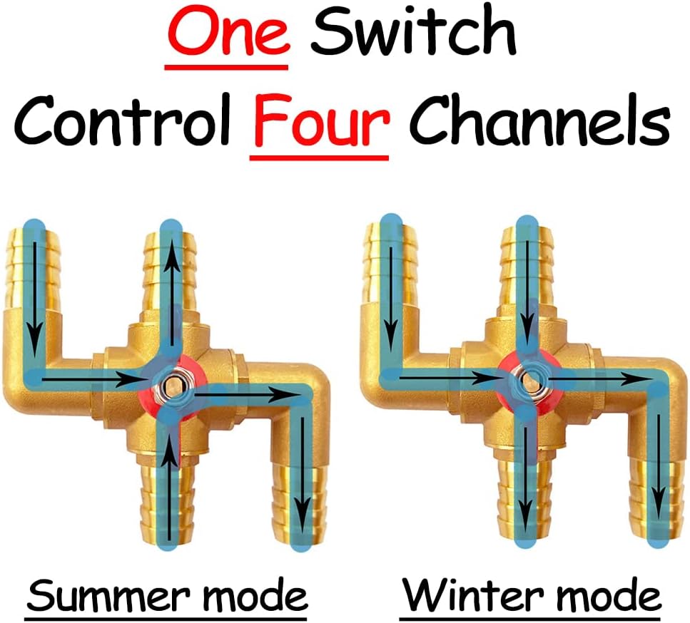 Solid Brass 5/8 Inch Heater Control Valve, Car Heater Air Conditioning Ball Valve with Switch 5/8" Hose Barb Automotive Heater Bypass Valve Fitting